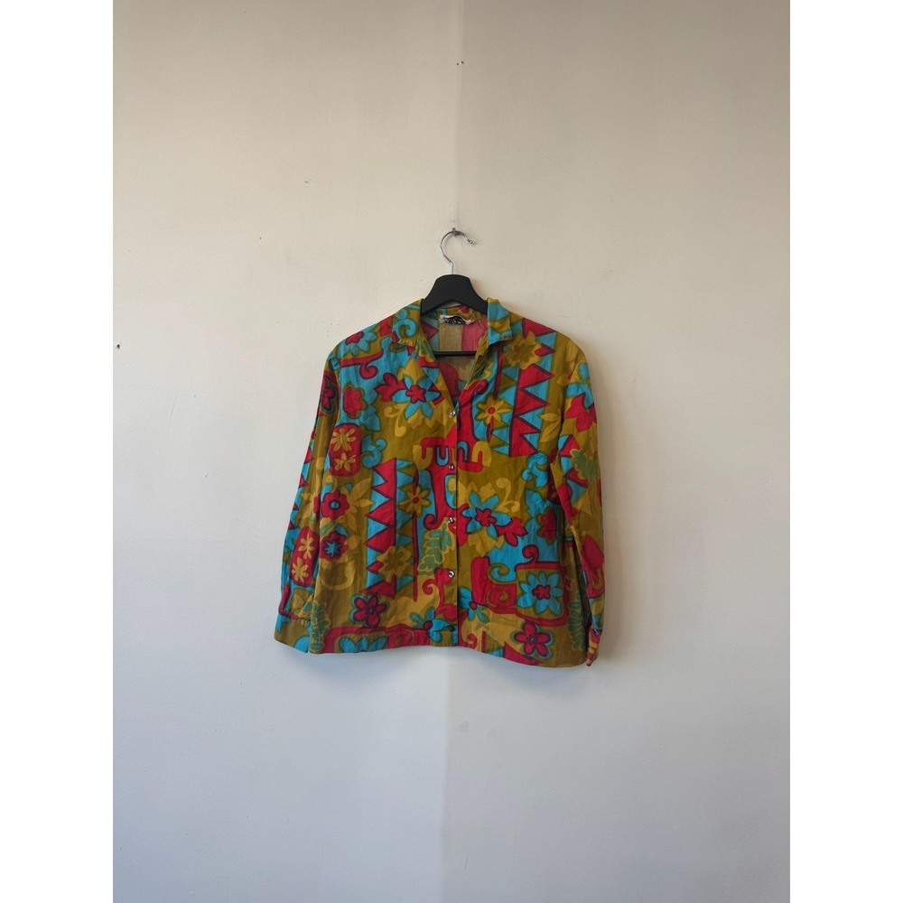Vintage Alpaq California Shirt Medium Multicolor Floral Button Up Boho Retro Mod